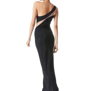 Alice and Olivia Mercedes Rhinestone Black One-Shoulder Dress with Mesh Details